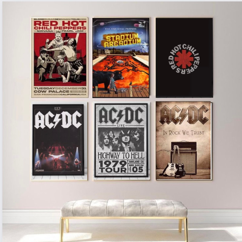 acdc Red hot chili peppers poster room wall decoration | Shopee Philippines
