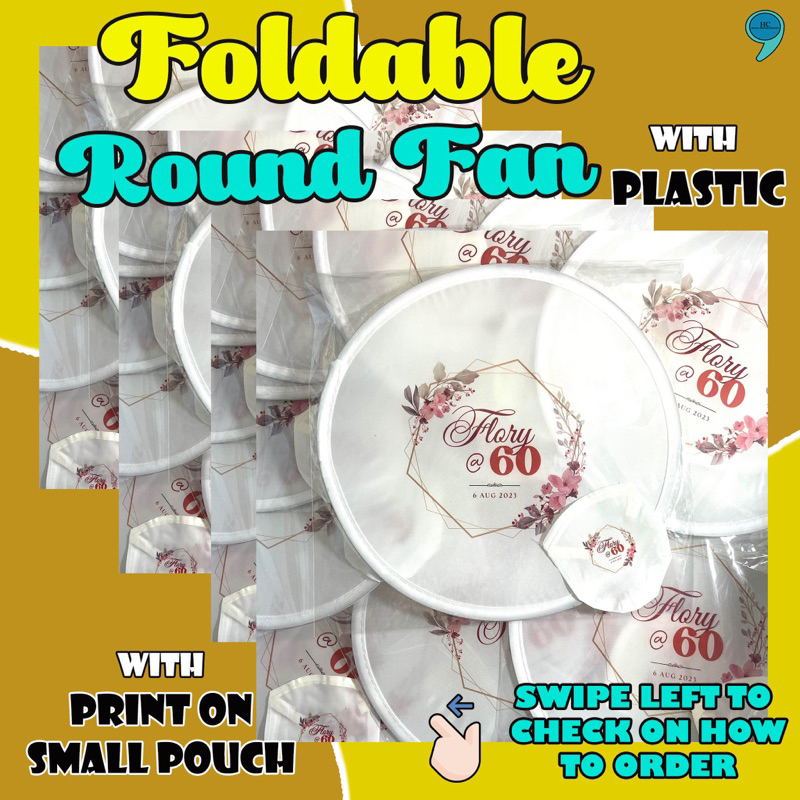 10pcs Customized/Personalized Foldable Round Fan with small pouch ...