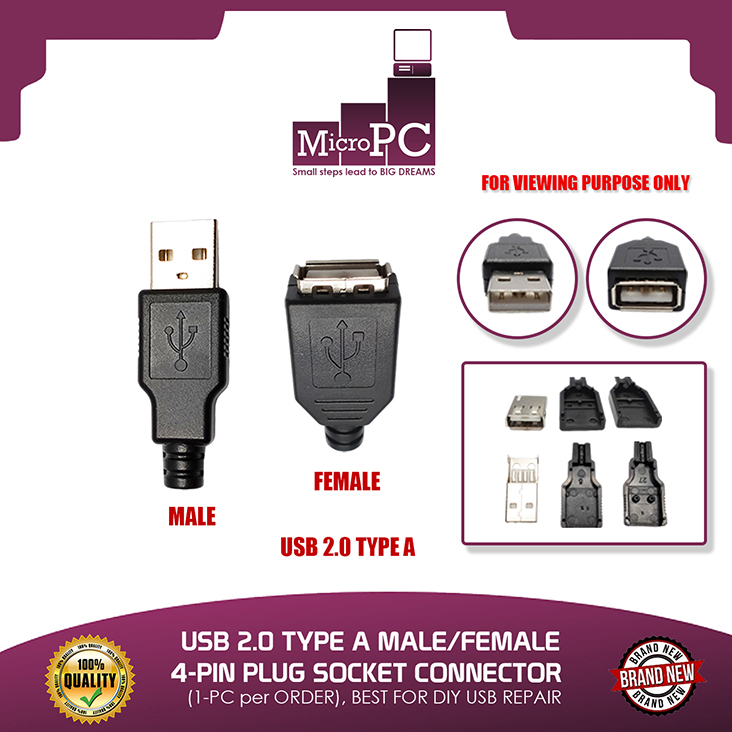 USB 2.0 TYPE A MALE/FEMALE 4-PIN PLUG SOCKET CONNECTOR (1-PC per ORDER ...
