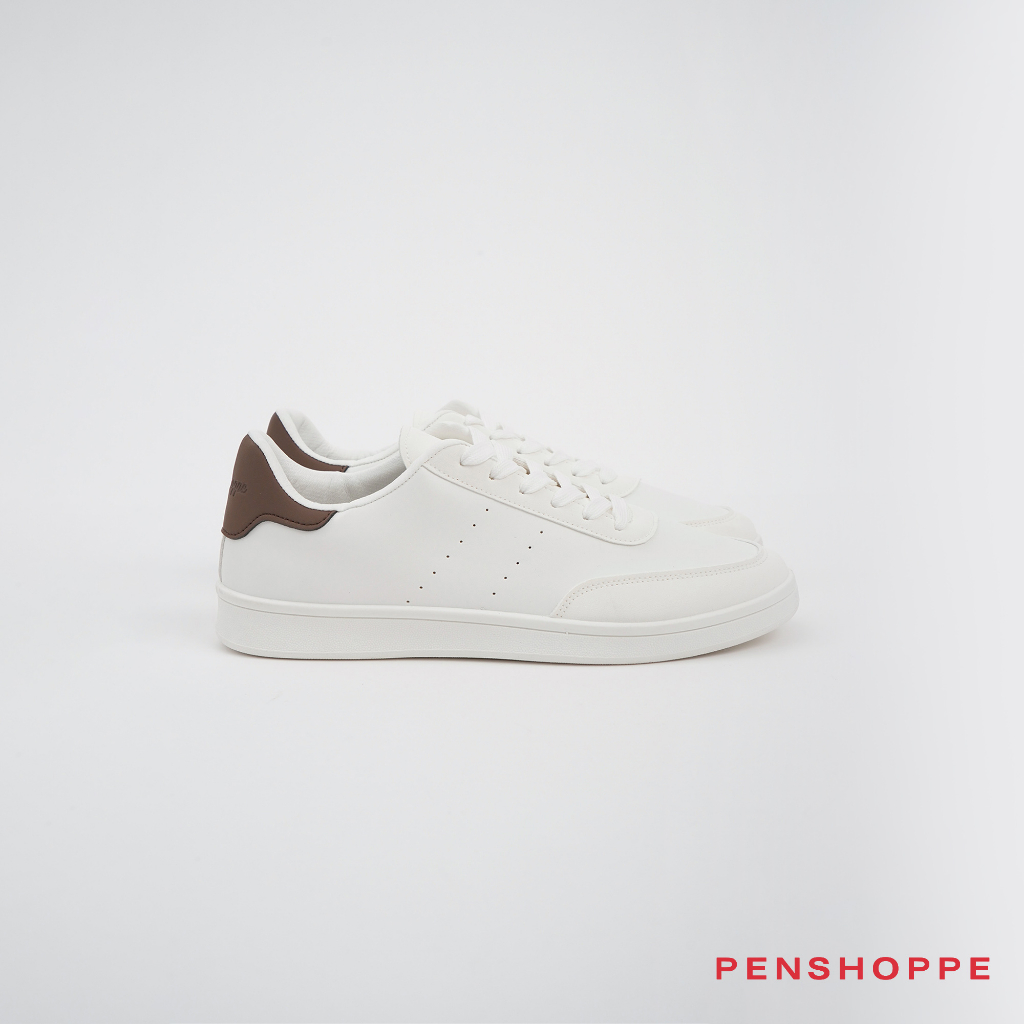 Penshoppe PU Leather Lace-Up Sneakers For Men (White) [Korean Rubber ...