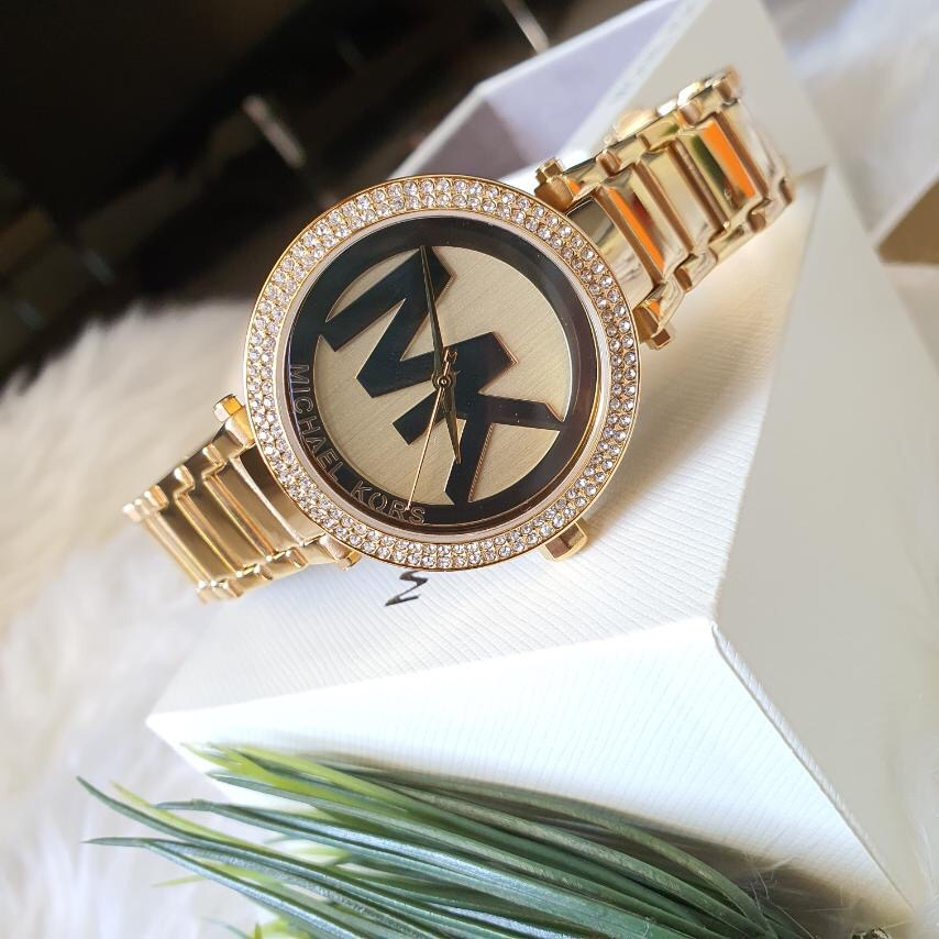M.K Ladies Watch - MK5784 Parker Glitz Oversized MK Logo in White Dial ...