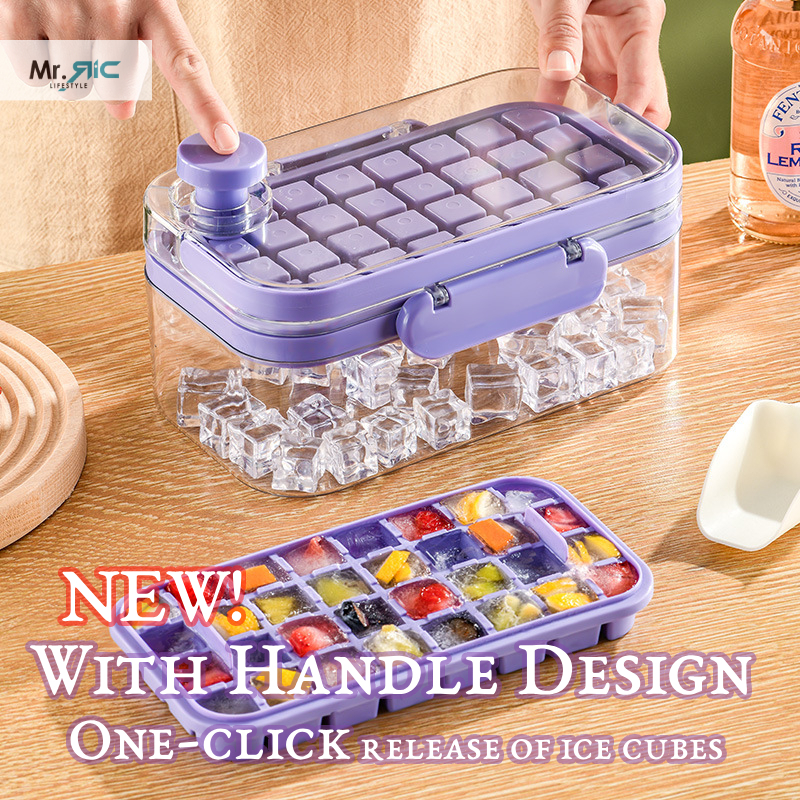 Ice Lattice One Button Easy Release Ice Cube Tray With Handle, Lid And ...