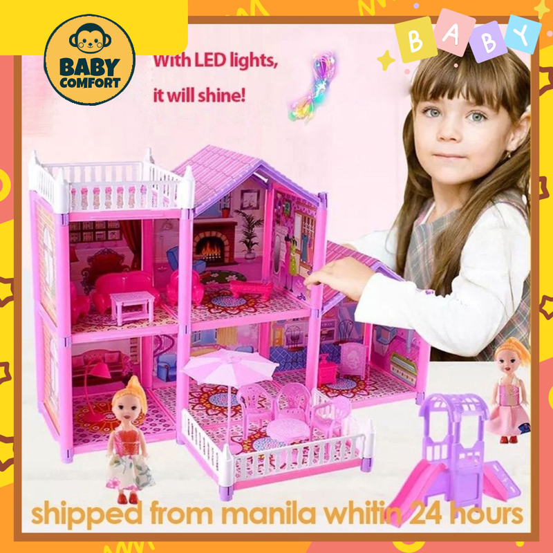 Three Storey Villa Dollhouse Kids DIY Family Doll House Accessories