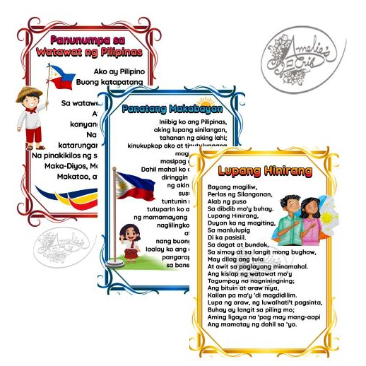 Lupang Hinirang Panatang Makabayan Panunumpa Sa Watawat Laminated Educational Charts A Size