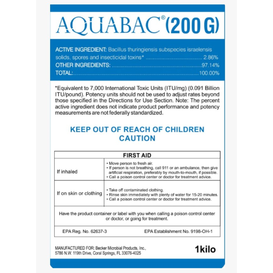 AQUABAC 200G GRANULAR BTI MOSQUITO CONTROL FLY CONTROL ORGANIC PEST