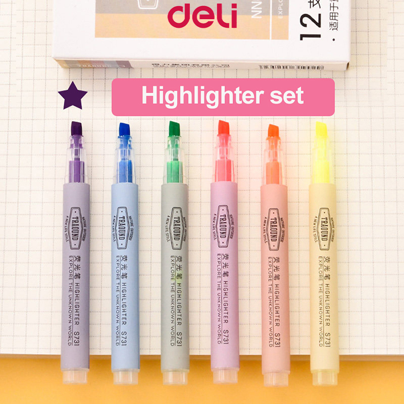 Deli 6 PCS Highlighter Pen Marker Pen Set 6 Colors Student Stationery ...