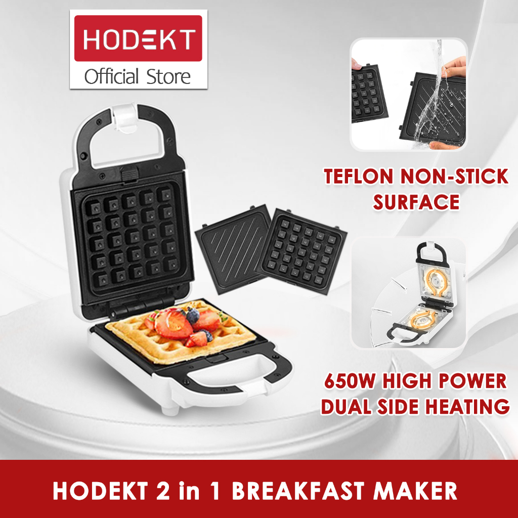 HODEKT 2 in 1 Waffle Maker Sandwich Maker Breakfast Maker Bread Toaster