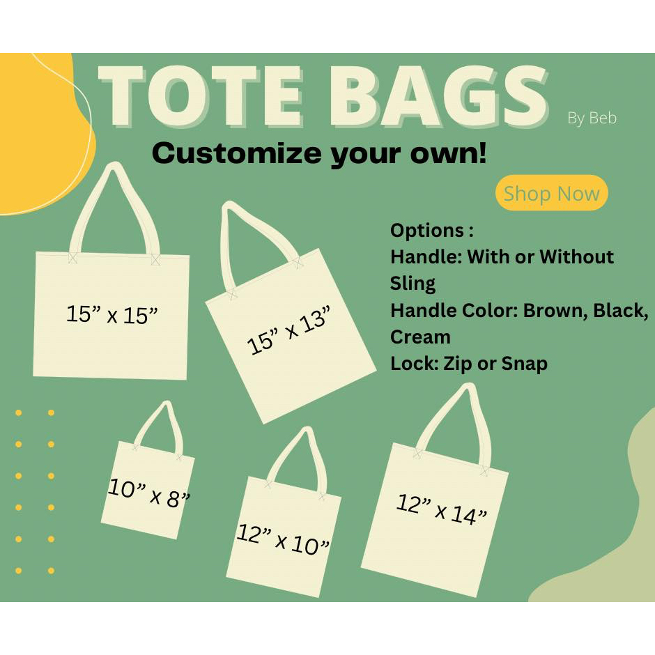 15 x 13 Canvas Tote Bags - Custom Zipper Color