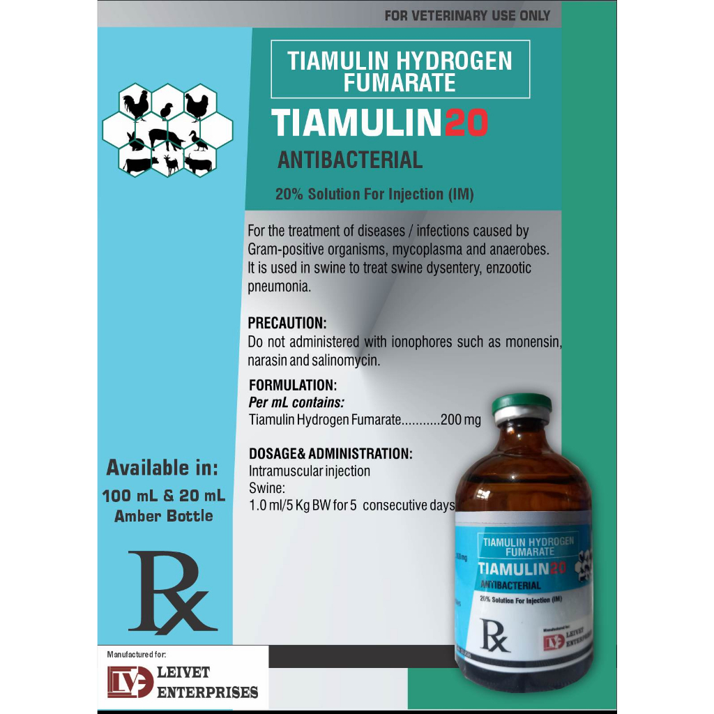 TIAMULIN20 (Tiamulin Hydrogen Fumarate)|100 ML Injectable | Shopee ...
