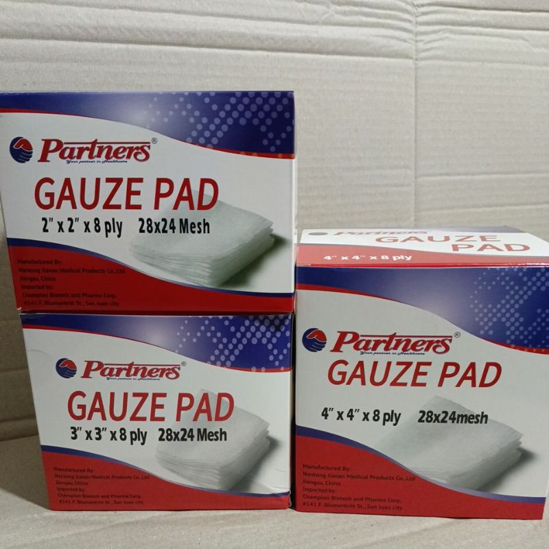 Gauze Pad 4x4, 3x3, 2x2 PARTNERS sterile 100pcs/box Shopee Philippines