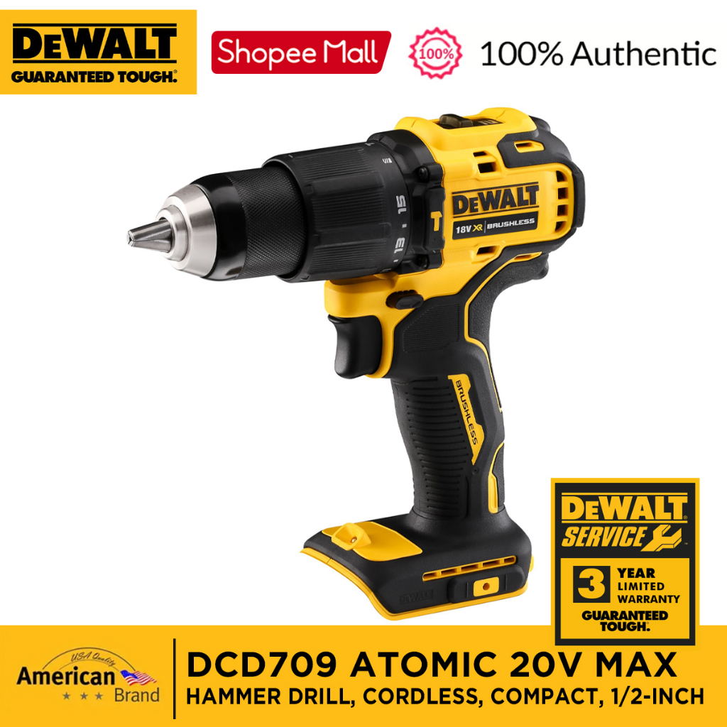 DEWALT DCD709 ATOMIC 20V MAX* Hammer Drill, Cordless, Compact, 1/2Inch