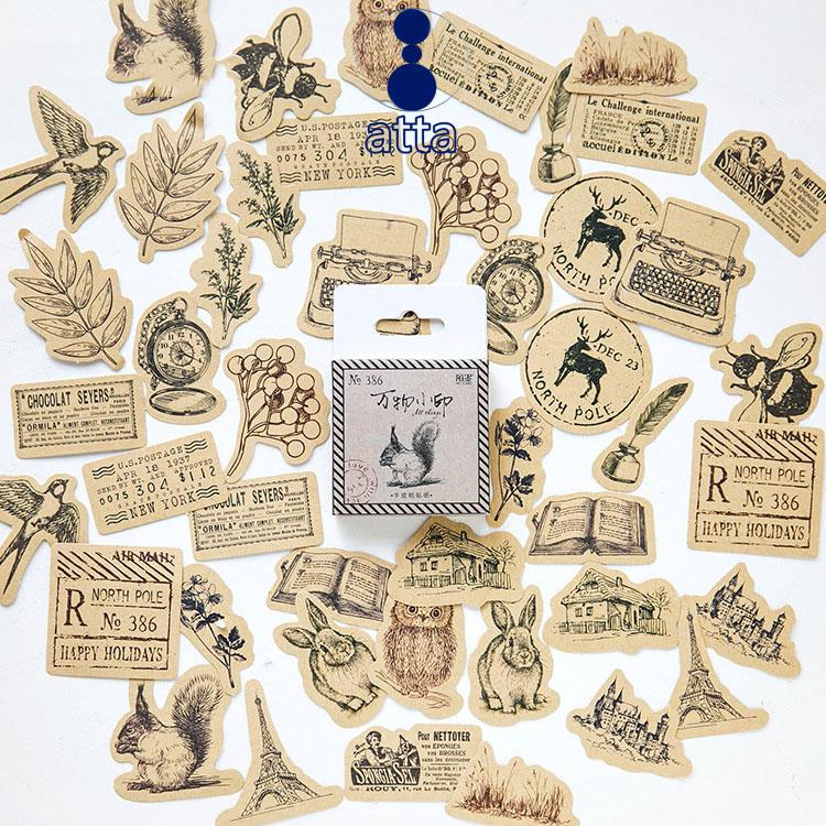 Retro Animals Adhesive Stickers 46Pcs/Box Diary Journal Decorative ...