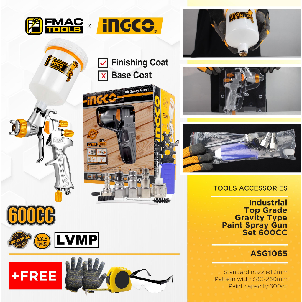 INGCO Industrial Top Grade Gravity Type Paint Spray Gun Set 600CC