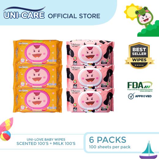 UniLove Baby Wipes Combo 100's (Scented and Milk Scent) Pack of 6 Shopee Philippines