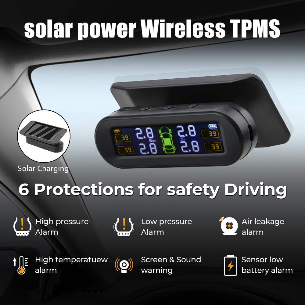TPMS yre Pressure Monitoring System Solar Car Pressure Alarm System LCD