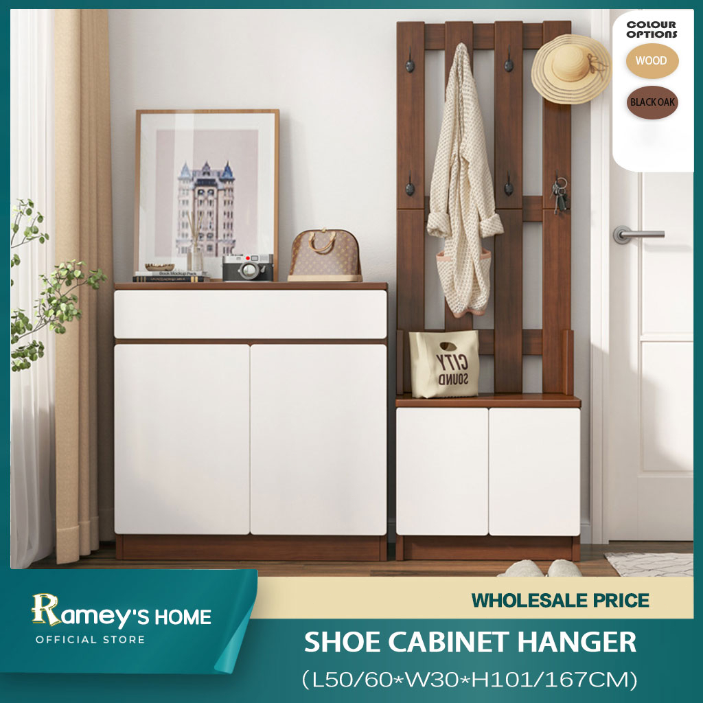 RAMEY Shoe Cabinet And Coat Rack Combination Foyer Cabinet With Seat ...
