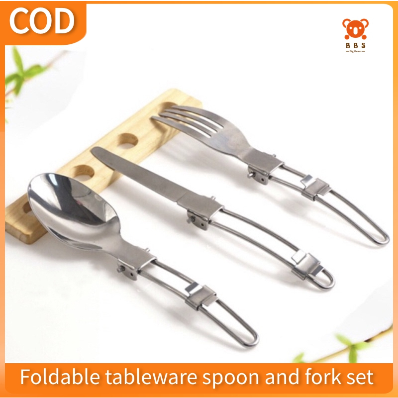 BBS*Foldable Utensils Spoon & Fork set with pouch Three piece folding ...