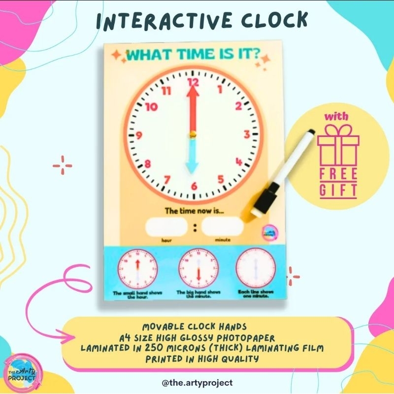 Interactive clock laminated movable clock hands with marker shopee philippines