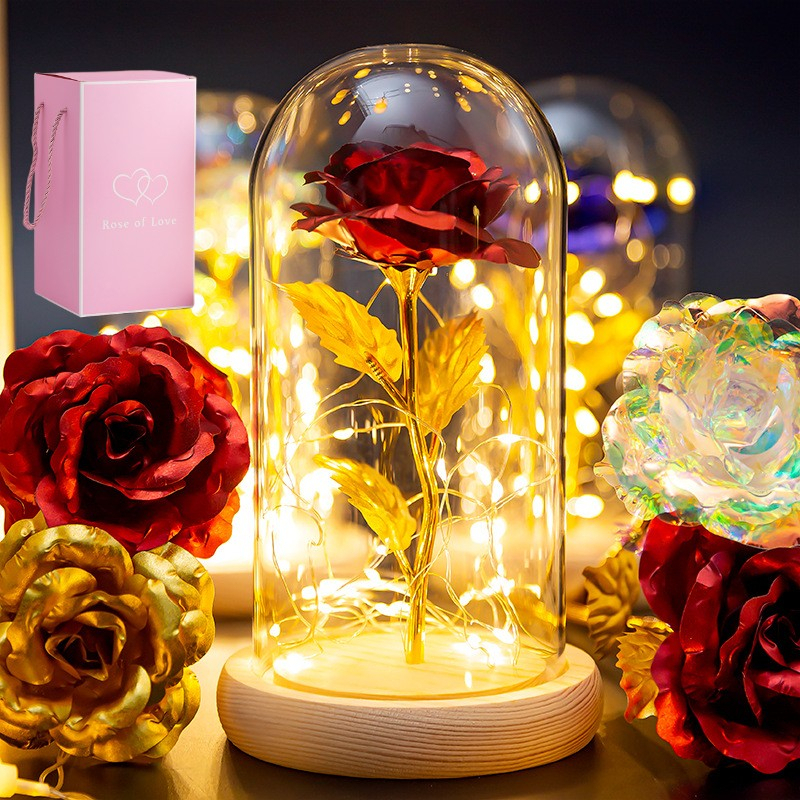 Galaxy rose with box Eternal rose with led light Rose dome Glass Dome
