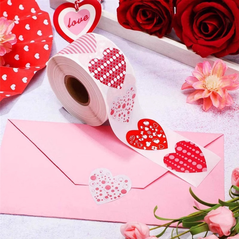 500 pcs Funky Heart Roll Sticker Heart Shaped Stickers Label for ...