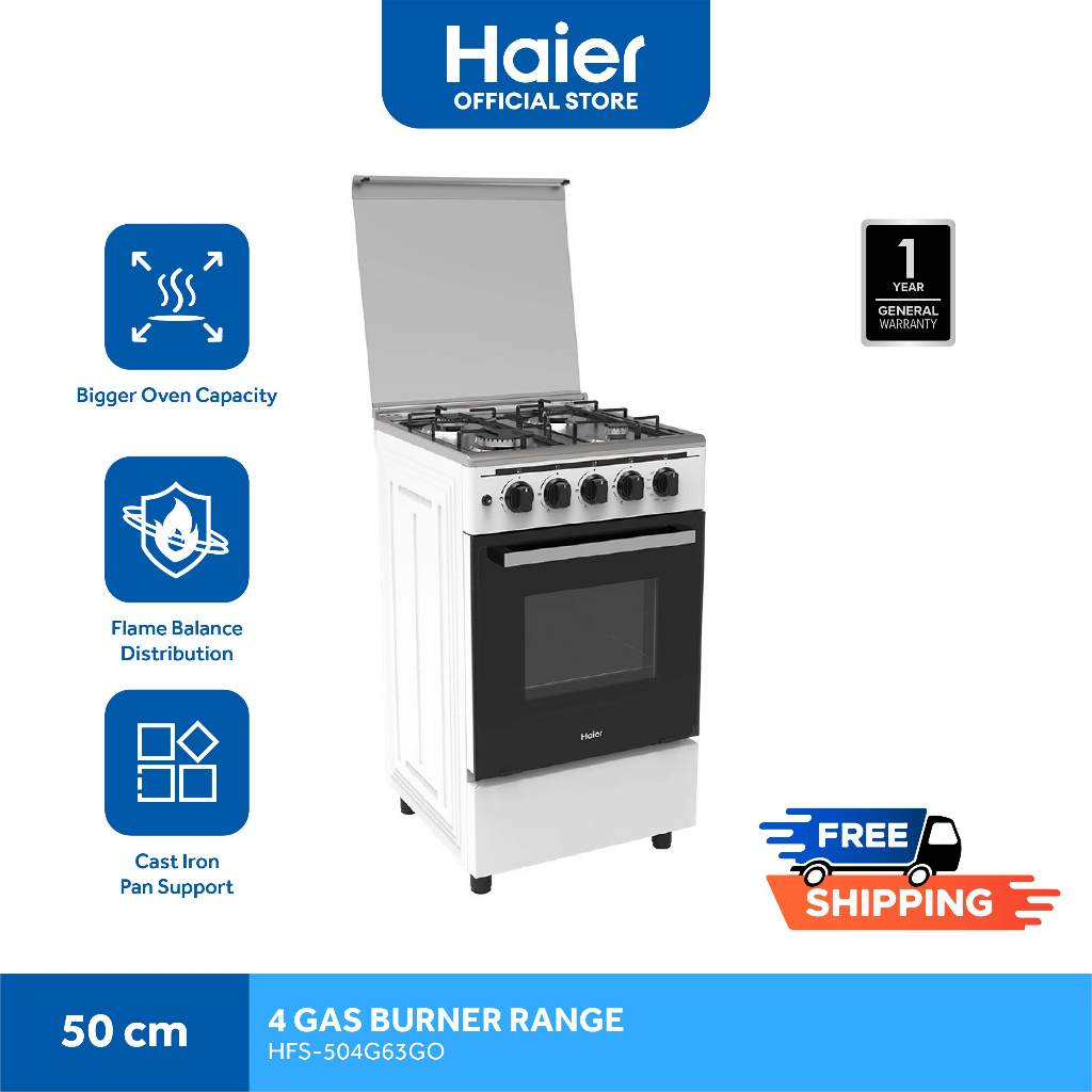 Haier HFS504G63GO 50cm 4 Gas Burners with 60L Single Burner Gas Oven