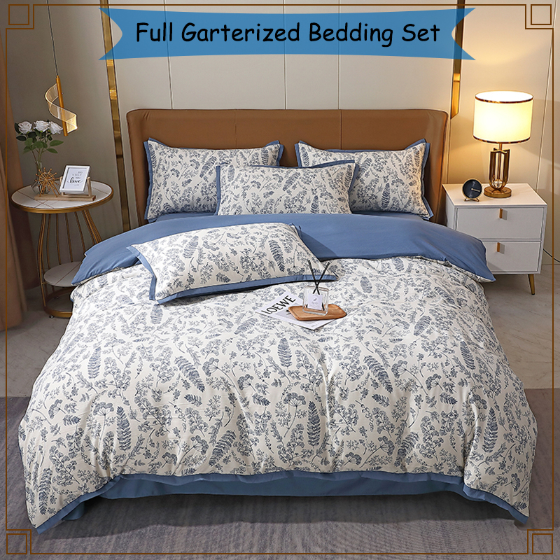 Alshone 4 in 1 Full Garterized Bedding Set with Fitted Sheet Pillowcase