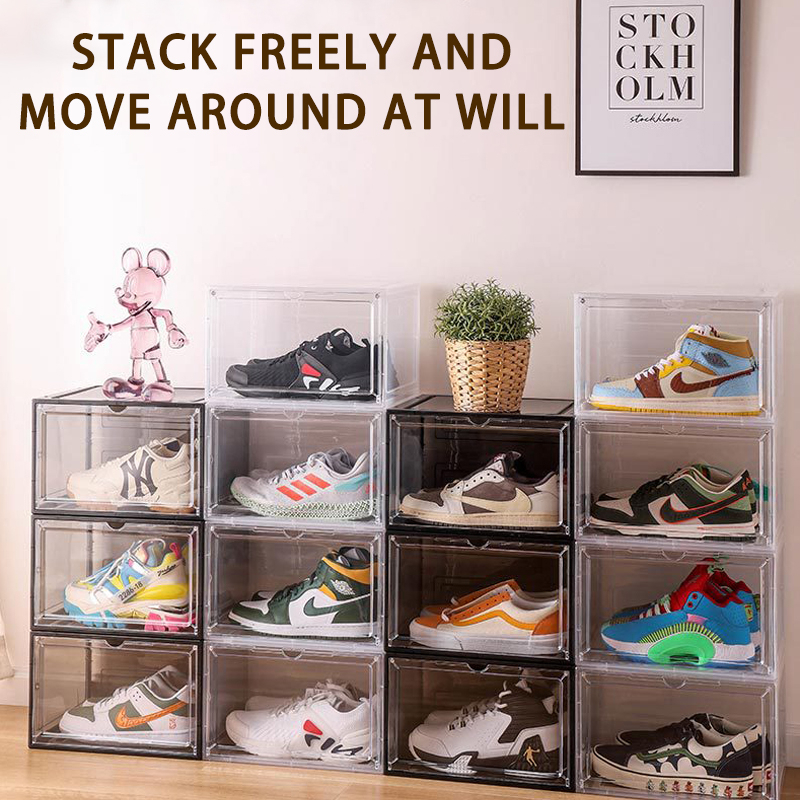 Side Drop / Front Drop Stackable Acrylic Shoe box basketball shoe box