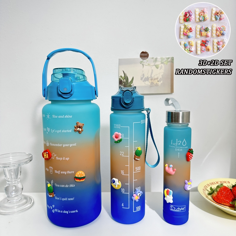 3 IN 1(2L+1L+500ml) Water Bottle Tumbler With Straw Time Marker ...