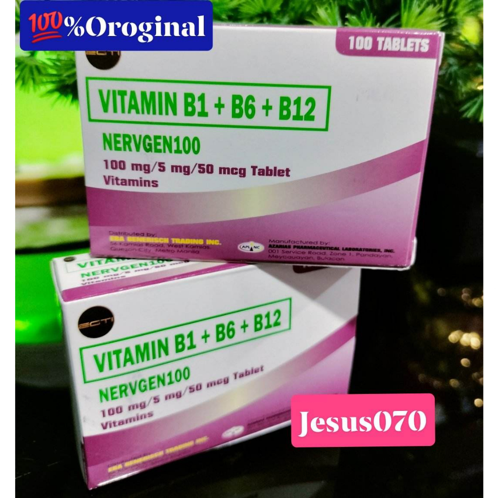 NERVGEN 100 Vitamin B Complex B1+ B6 + B12 - 100 Tablets | Shopee ...