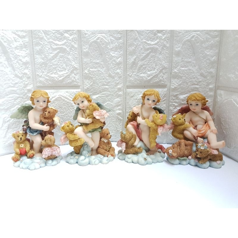 4 inches poly angel with 3 teddy bears on cloud | Shopee Philippines
