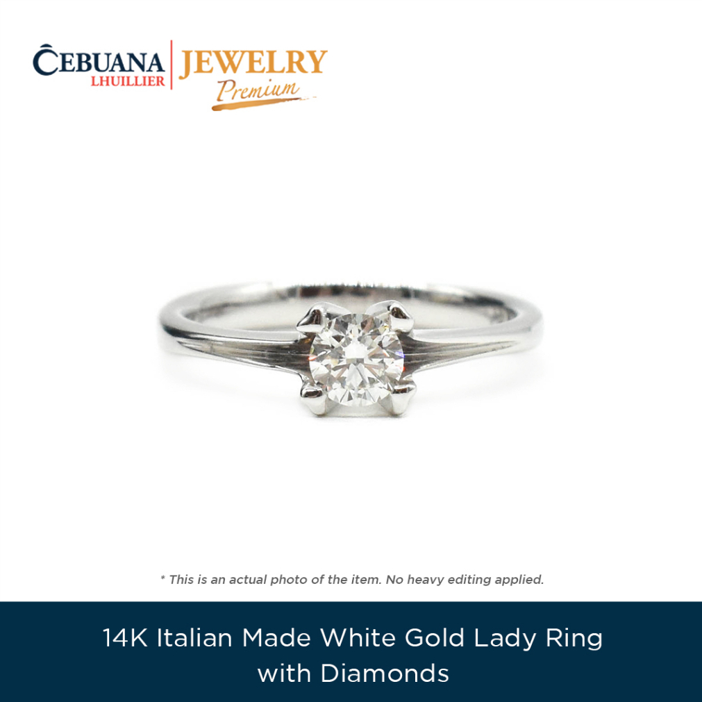 14k Italian Made White Gold Lady Ring With Diamond | Shopee Philippines