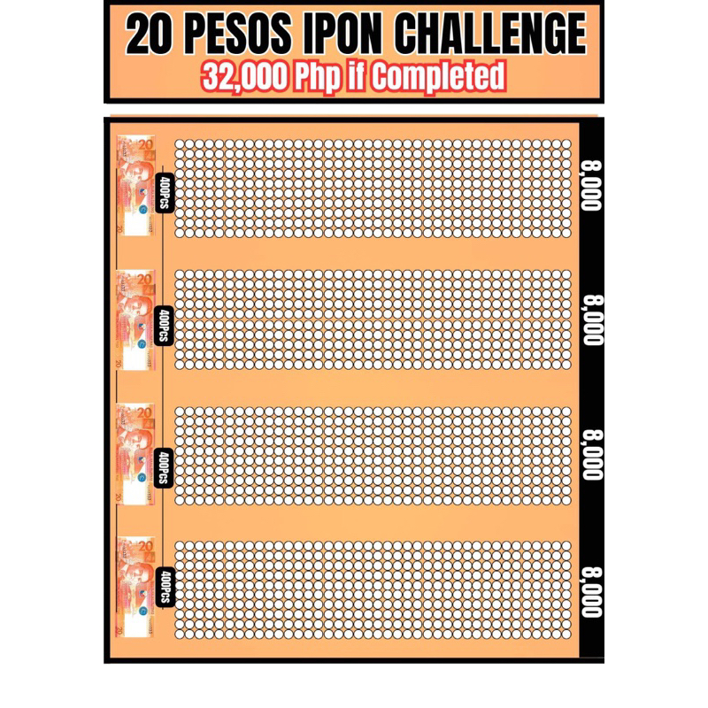 Ipon Chart Guide Sticker Label Peso Sense Ipon Challenge & 1 Bill