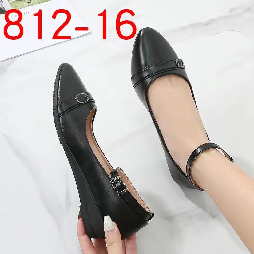 inch Black shoes for school wedge heels with strap Leather Material  -Miaolv