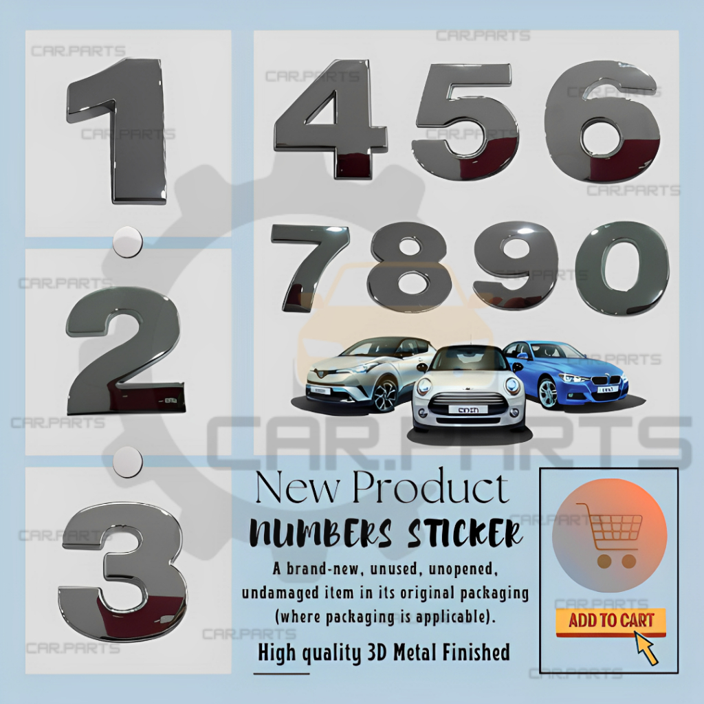CP 1pc DIY Car Stickers Metal 3D Numbers Sticker Chrome Decals 45mm