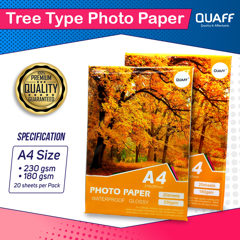 QUAFF Glossy Photo Paper 180gsm   230gsm A4 | 5R | 4R | 3R Size (20