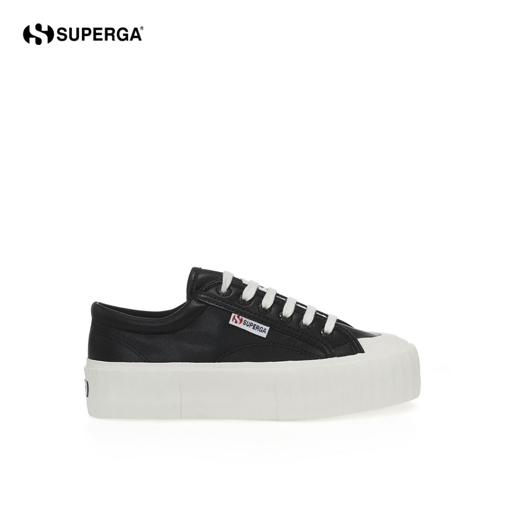 Superga 2631 Stripe Platform Vegan Faux Leather Black White Avorio Unisex Sneakers Shopee Philippines