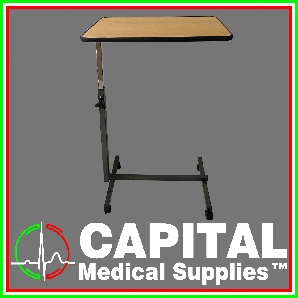 Rolling Overbed Rolling Desk Table 60x40cm, Adjustable, Color Brown