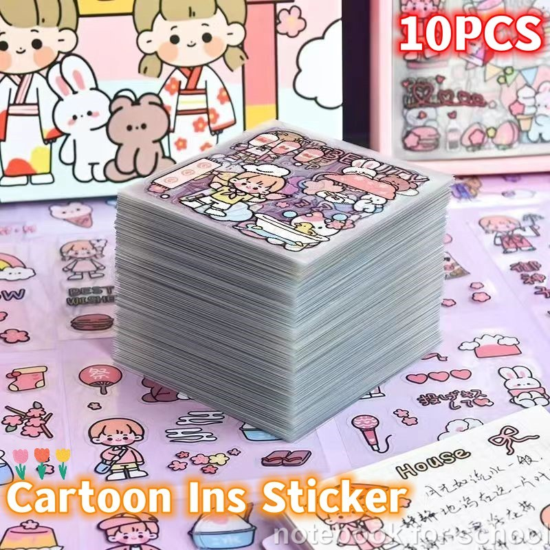 10PCS Cartoon Ins Sticker Cute Waterproof Transparent Sticker Student ...