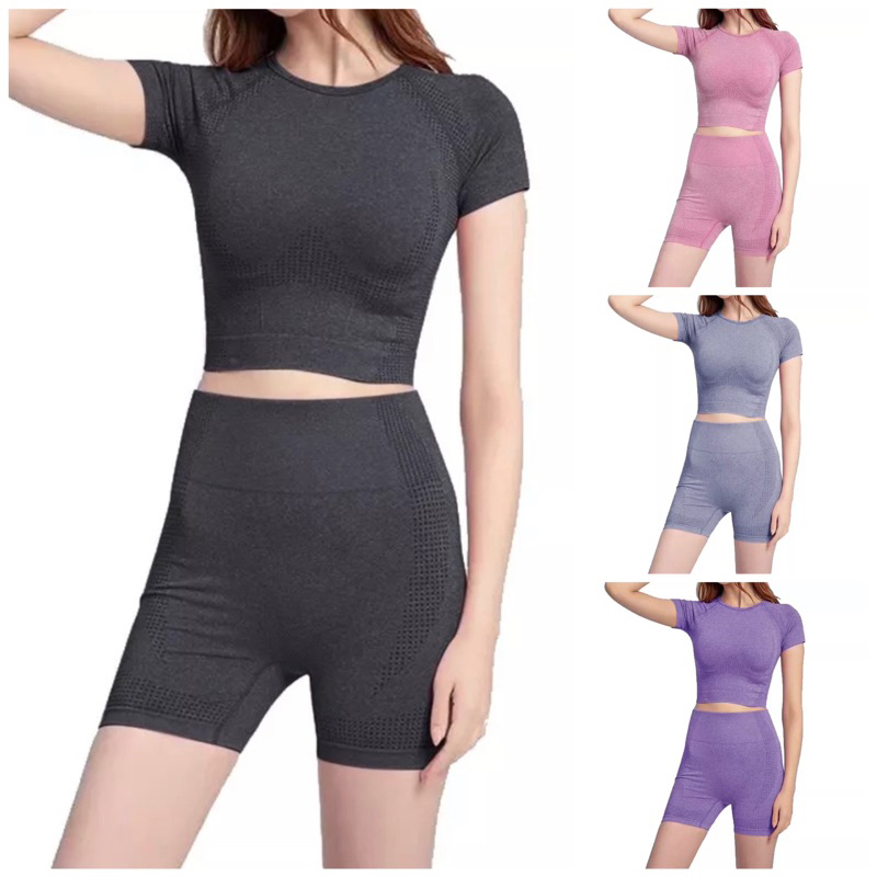 Basic set yoga set gym set gym shorts gym crop top Shopee Philippines