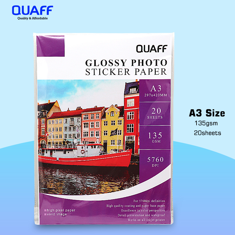 Quaff 135Gsm Photo Sticker Paper A3 Size 297 420mm 20 Sheets /Pack