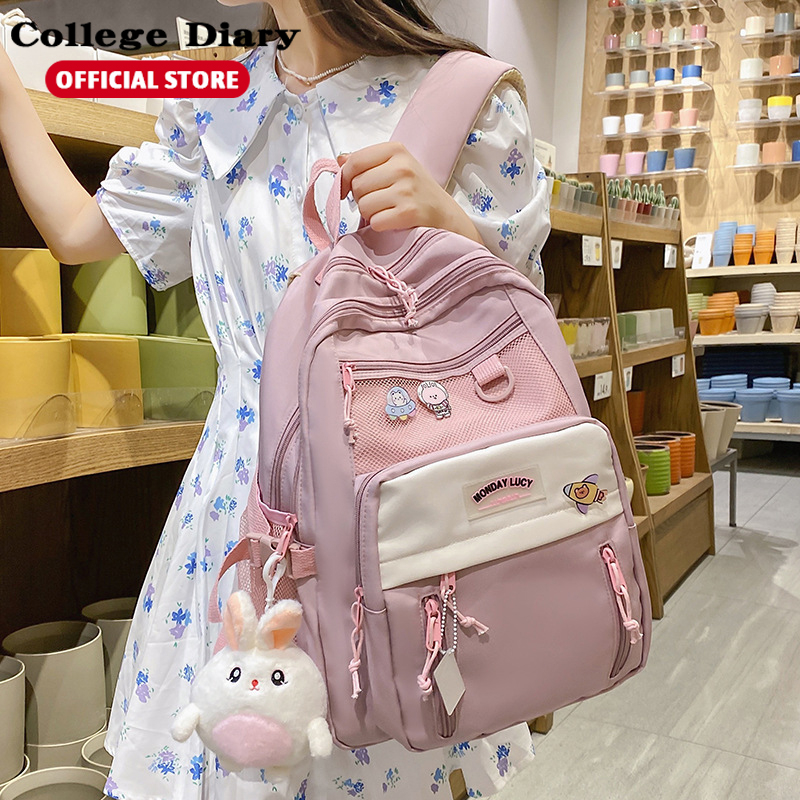 Korean Aesthetic Backpack Student School Bag For Women Waterproof Large ...