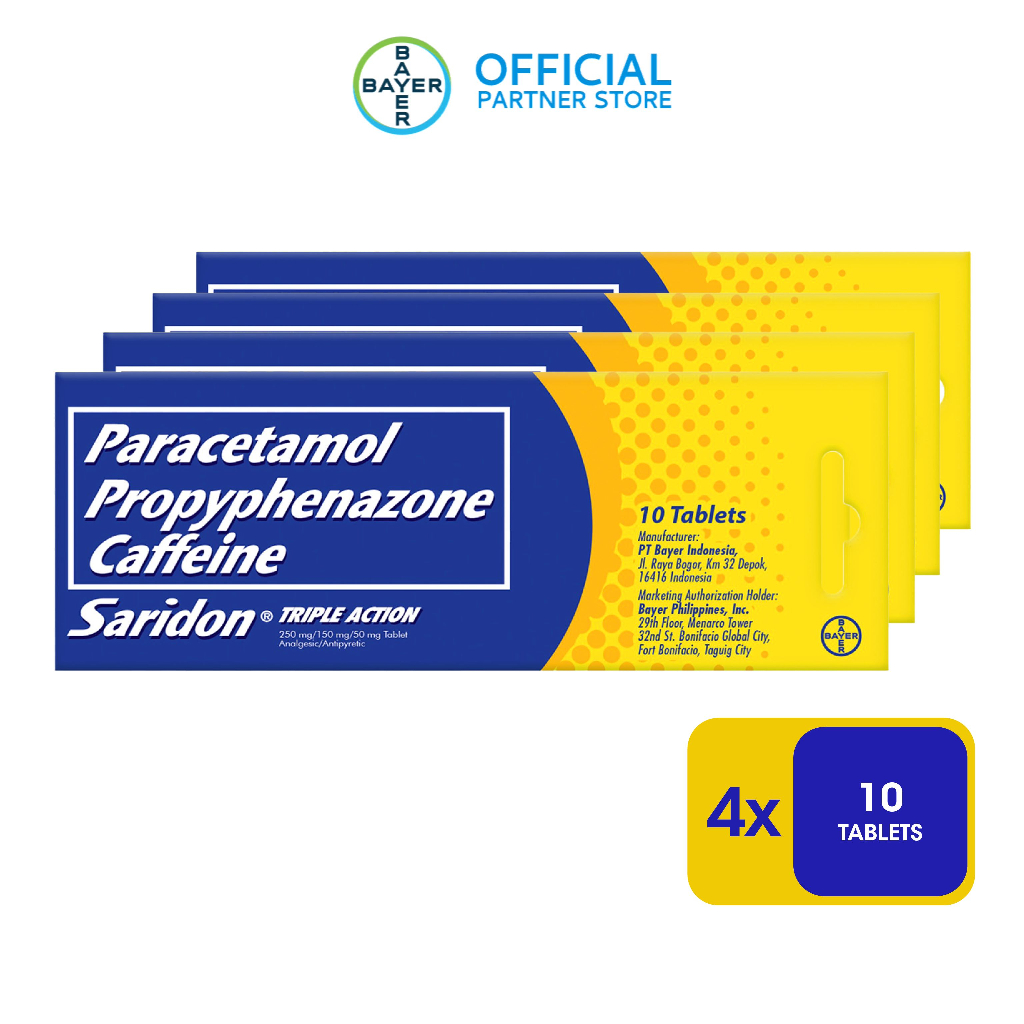 SARIDON Paracetamol/Propyphenazone/Caffeine Tablet for Fast Headache Relief Grab n Go Pack 10s