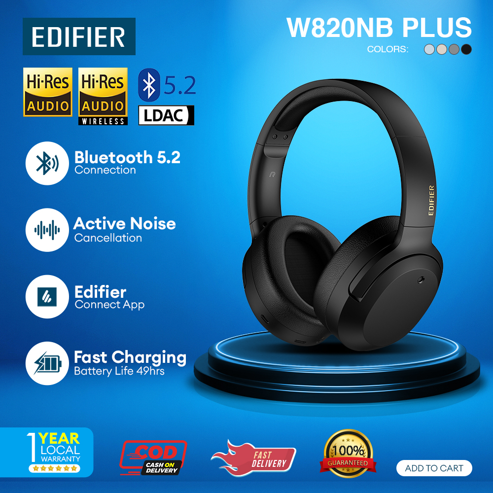 Edifier W820NB Plus Wireless Bluetooth Noise Cancelling Headphones Hi ...