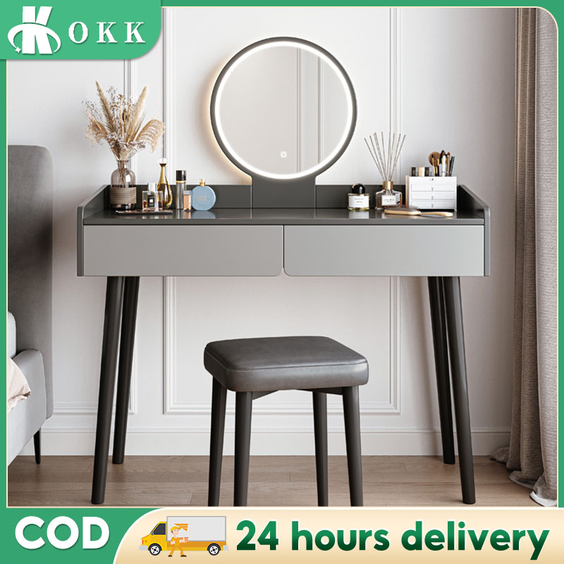 Nordic Style Dresser Vanity Table with Mirror and LED Light Vanity