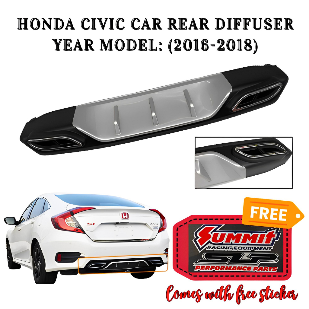 OSCPA 2016 2017 2018 HONDA CIVIC SILVER Car Rear Bumper Diffusers Lip
