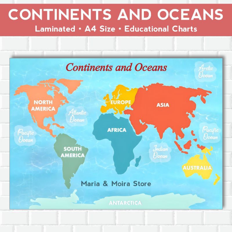 Continents and Oceans Chart | A4 Size, Laminated | Educational World ...