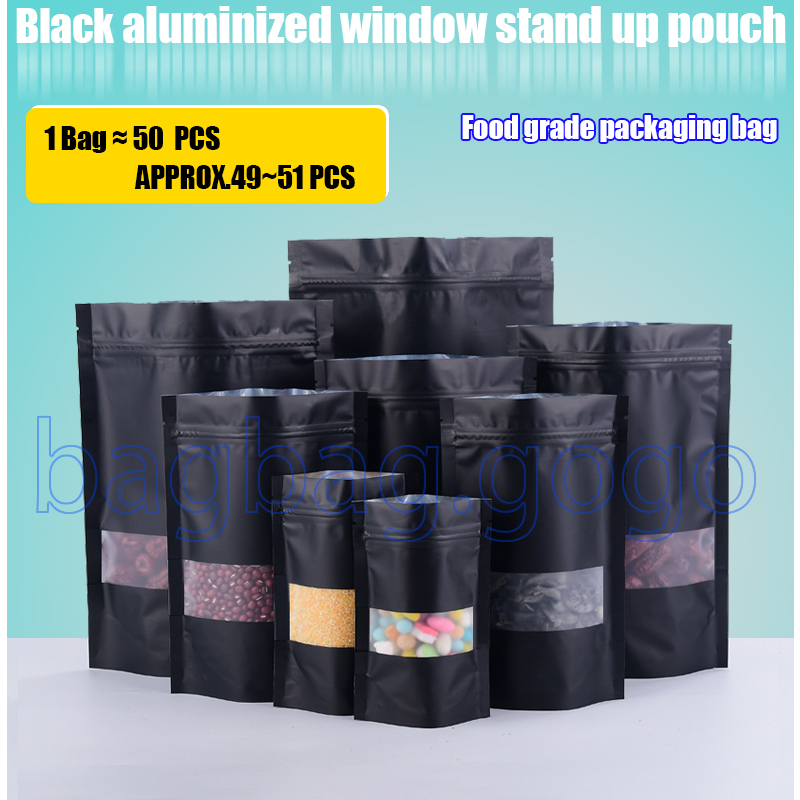 50pcs Black aluminized window Stand Up Pouch with Zip Lock Packaging ...