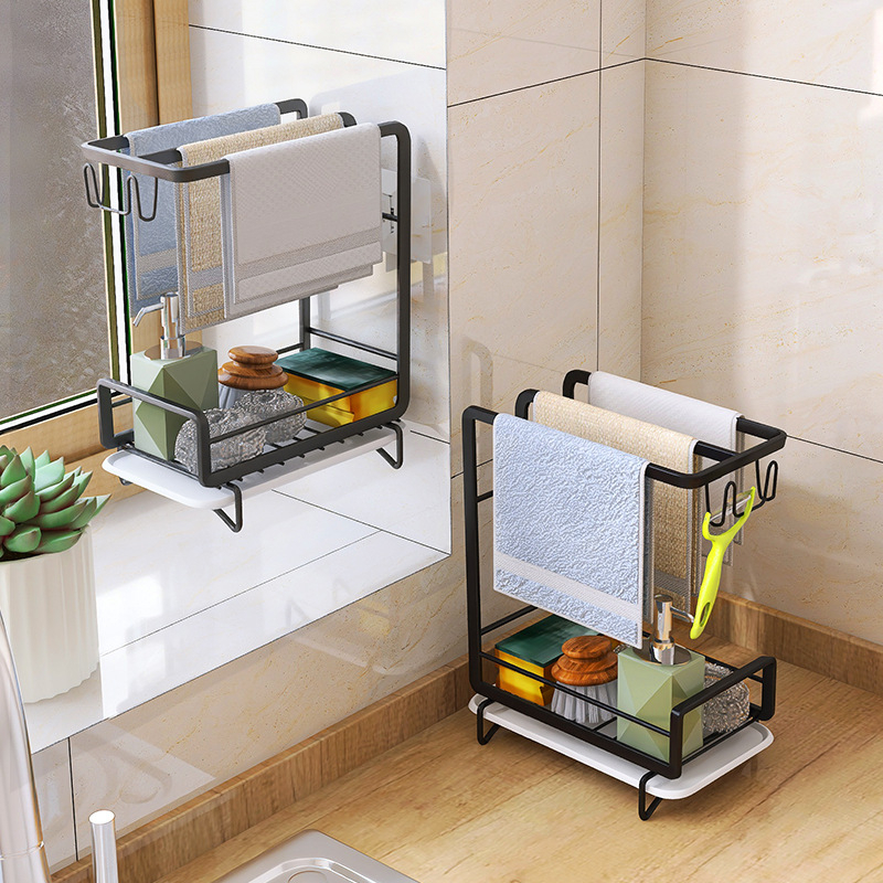 Kitchen Shelves Non-perforated countertops wall-mounted sponge drainage ...