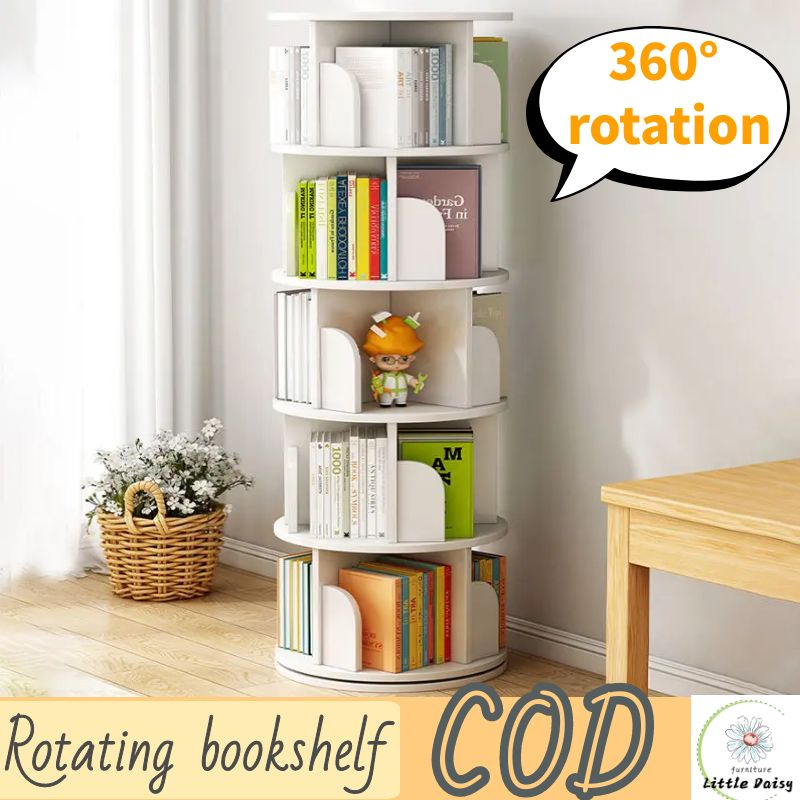 360° Wooden Rotating Bookshelf Multipurpose Storage Bookcase White