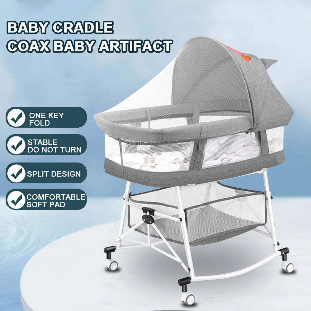 3 in 1 Baby Crib Portable Cradle Cart Rocker Bed Newborn Sleeping